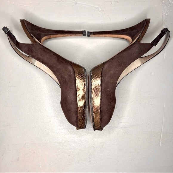 Jimmy Choo Brown Suede Peep Toe Slingback Heels Pumps Women’s EU 40 US 10 - Picture 3 of 15